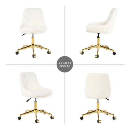 Modern Teddy Fleece Fabric Dining Chair With Gold Legs, Soft And Comfortable, Adjustable, Space Saving - Beige