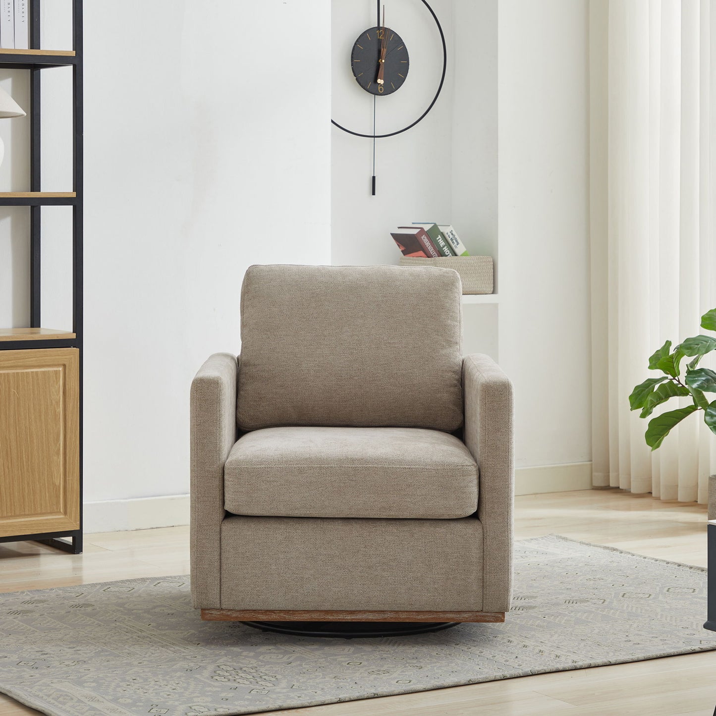 Modern Square Upholstered Swivel Accent Chair 360 Degree Lounge Armchair - Taupe