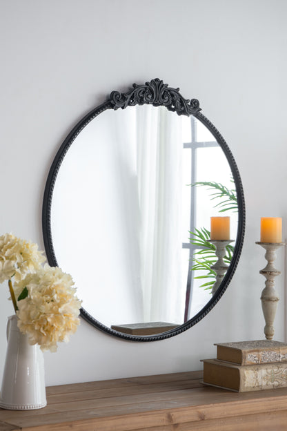Classic Design Mirror With Round Shape And Baroque Inspired Frame For Bathroom, Entryway, Console Lean Against Wall - Black
