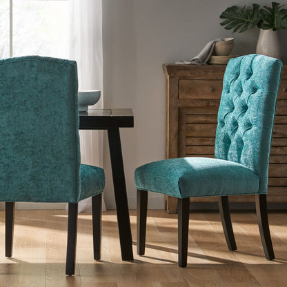 Harriet - Tufted Dining Chairs With Solid Wood Frame And Soft (Set of 2) - Teal Green