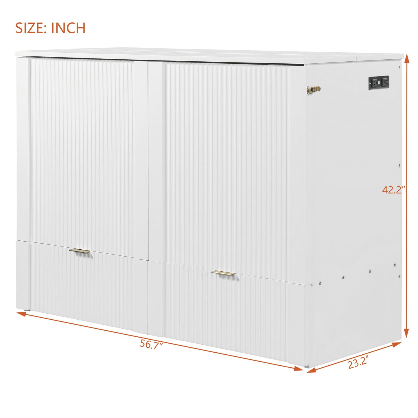 Full Size Murphy Bed With Drawer And A Set Of Sockets & USB Ports, Pulley Structure Design - White