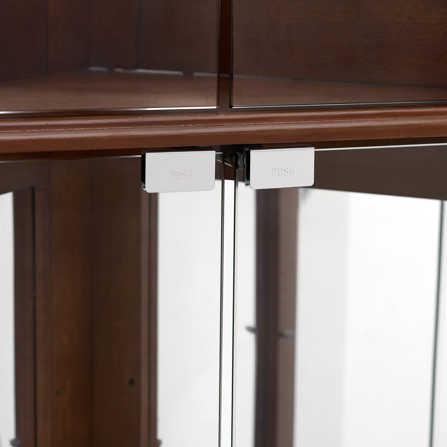 Corner Curio Dispaly Cabinet With Lights, Adjustable Tempered Glass Shelves, Mirrored Back (E26 Light Bulb Not Included) - Walnut