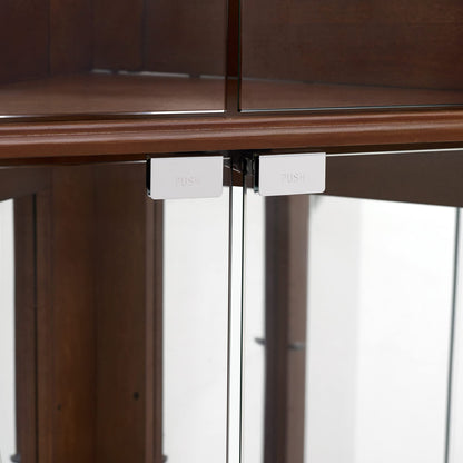Corner Curio Dispaly Cabinet With Lights, Adjustable Tempered Glass Shelves, Mirrored Back (E26 Light Bulb Not Included) - Walnut