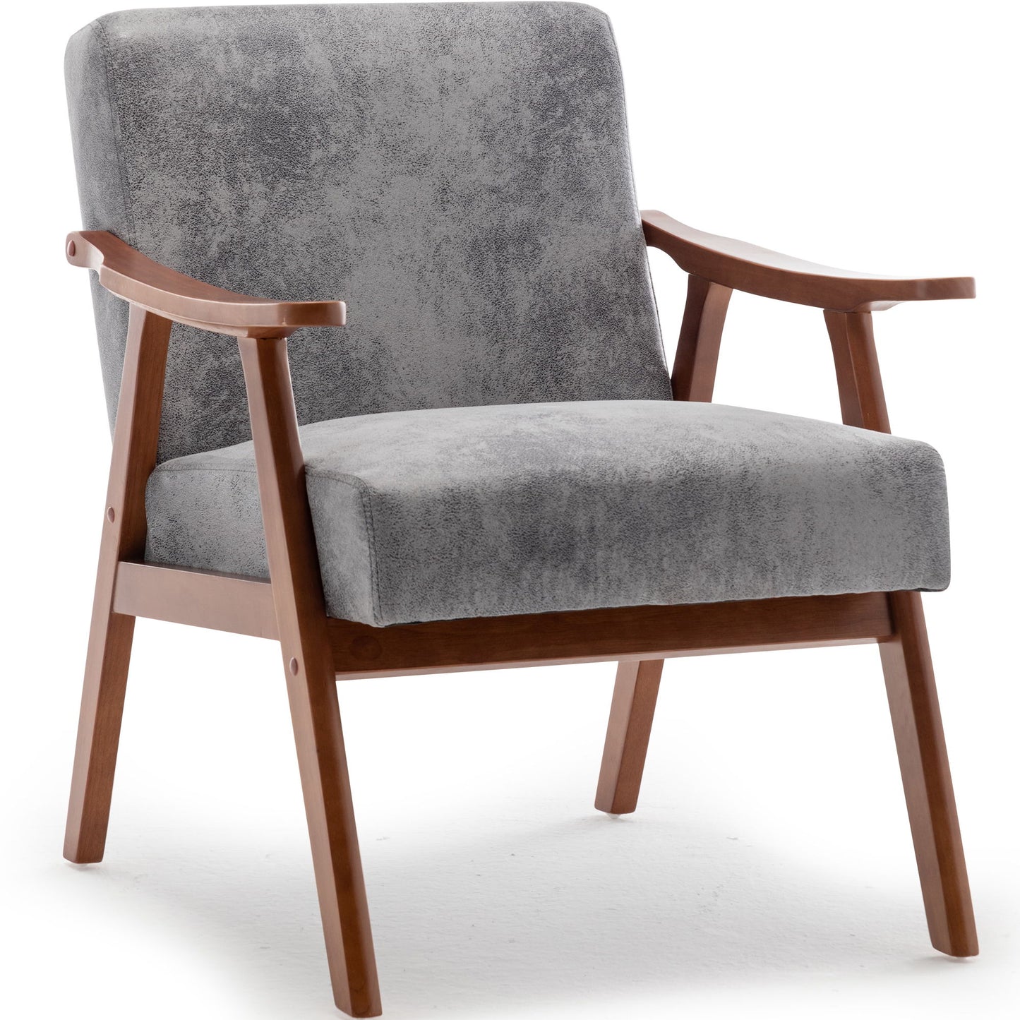 Mid Century Modern Wingback Accent Chair With Solid Wood Frame And Extra Thick Backrest - Lounge Chair For Living Room, Bedroom, Or Reading Room - Gray