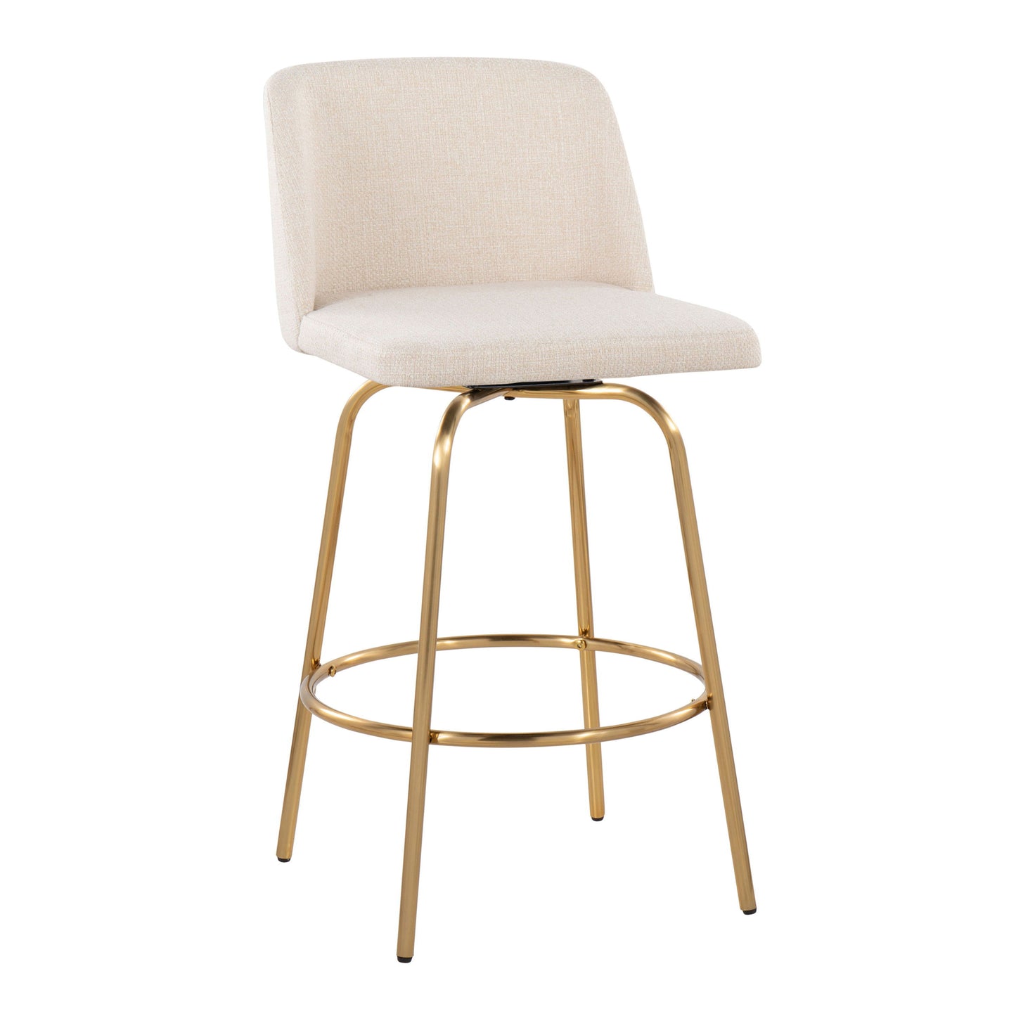 Toriano - Contemporary Fixed Height Counter Stool With Swivel And Round Footrest (Set of 2) - Cream / Gold