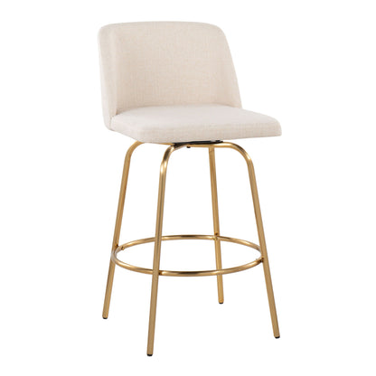 Toriano - Contemporary Fixed Height Counter Stool With Swivel And Round Footrest (Set of 2) - Cream / Gold