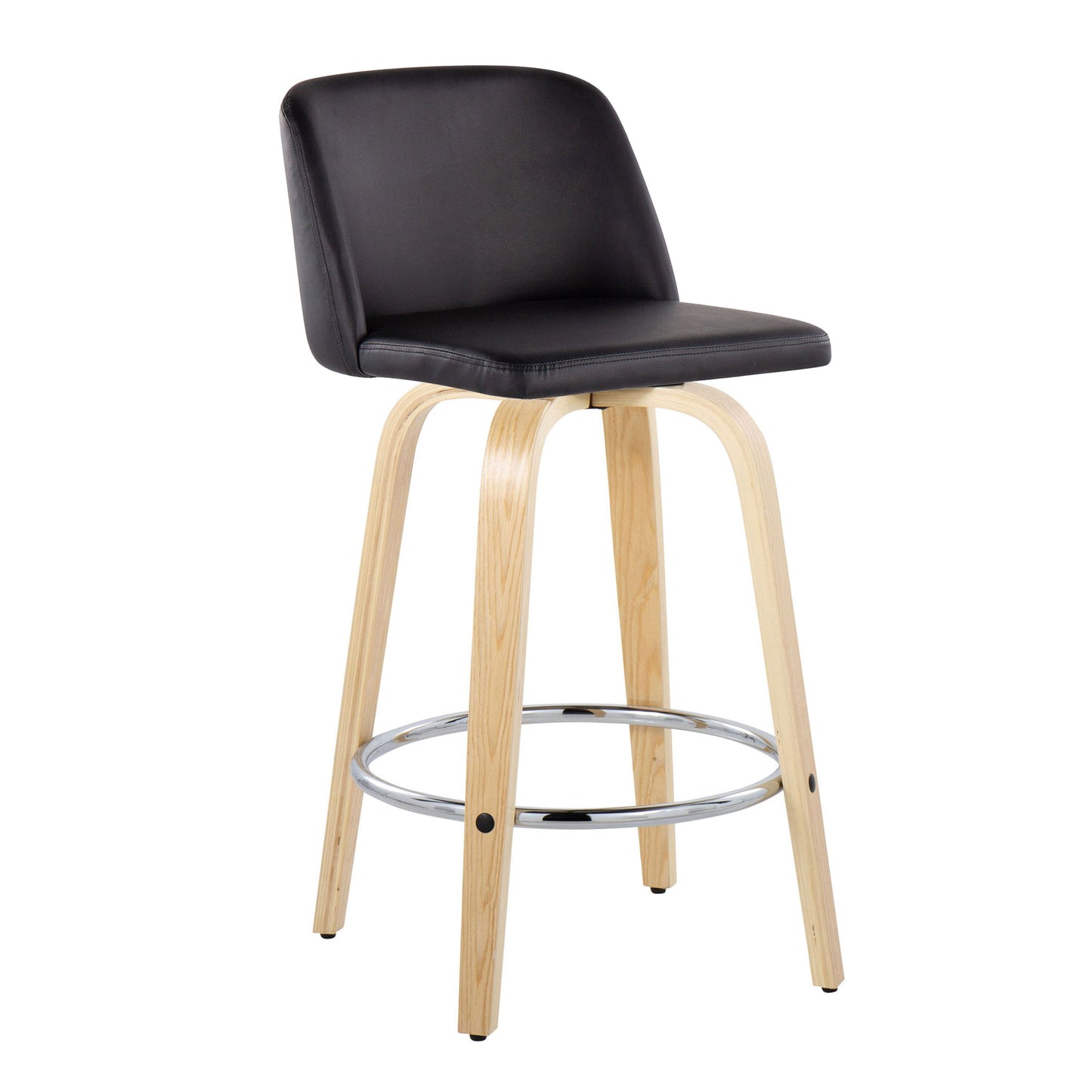 Toriano - Contemporary Fixed Height Counter Stool With Swivel And Round Footrest (Set of 2) - Natural / Black