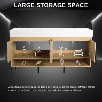 Modern 60" Bathroom Vanity Combo With Single Resin Sink And Storage Cabinet - Oak