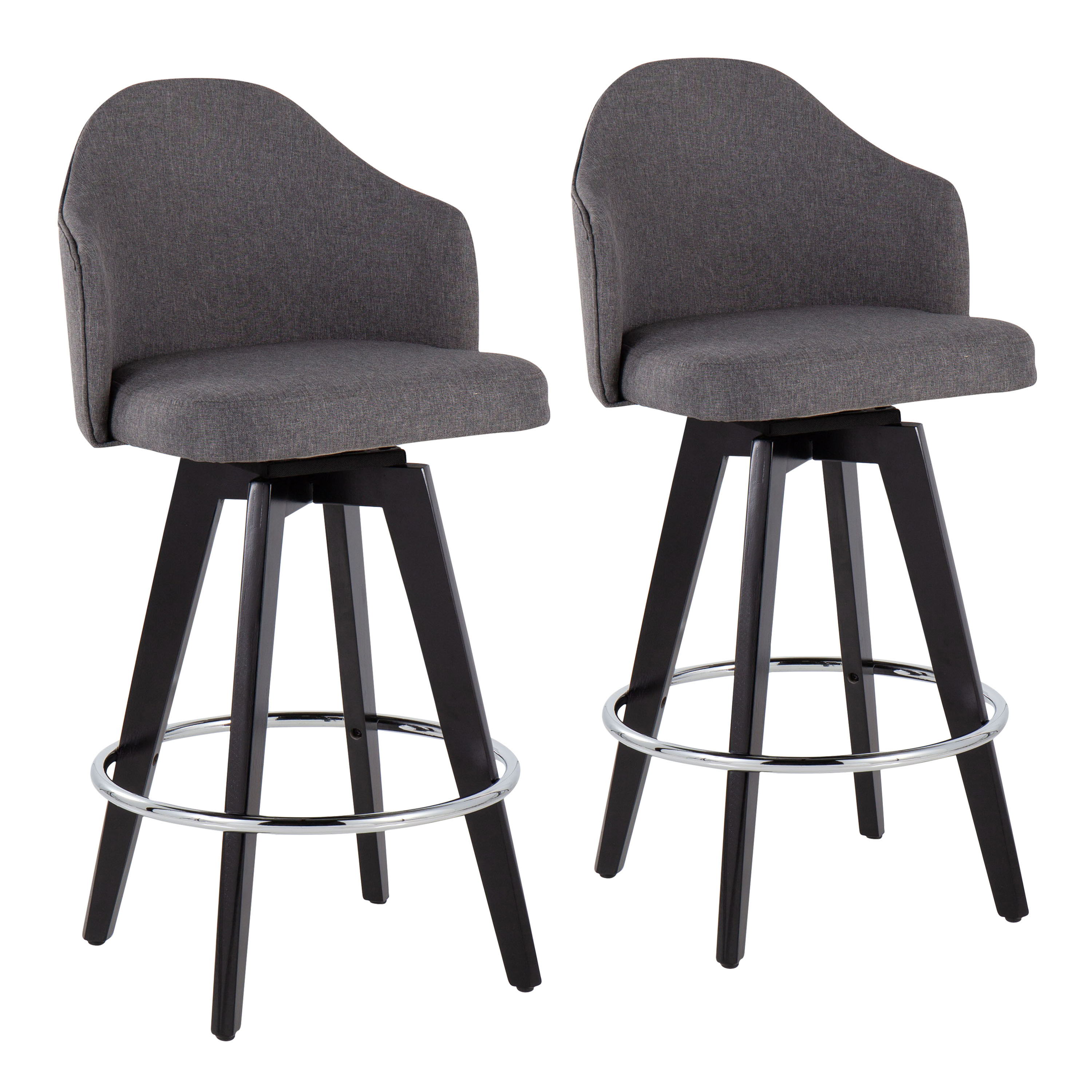 Ahoy - Contemporary Fixed Height Counter Stool Round Chrome Footrest (Set of 2) - Gray / Black