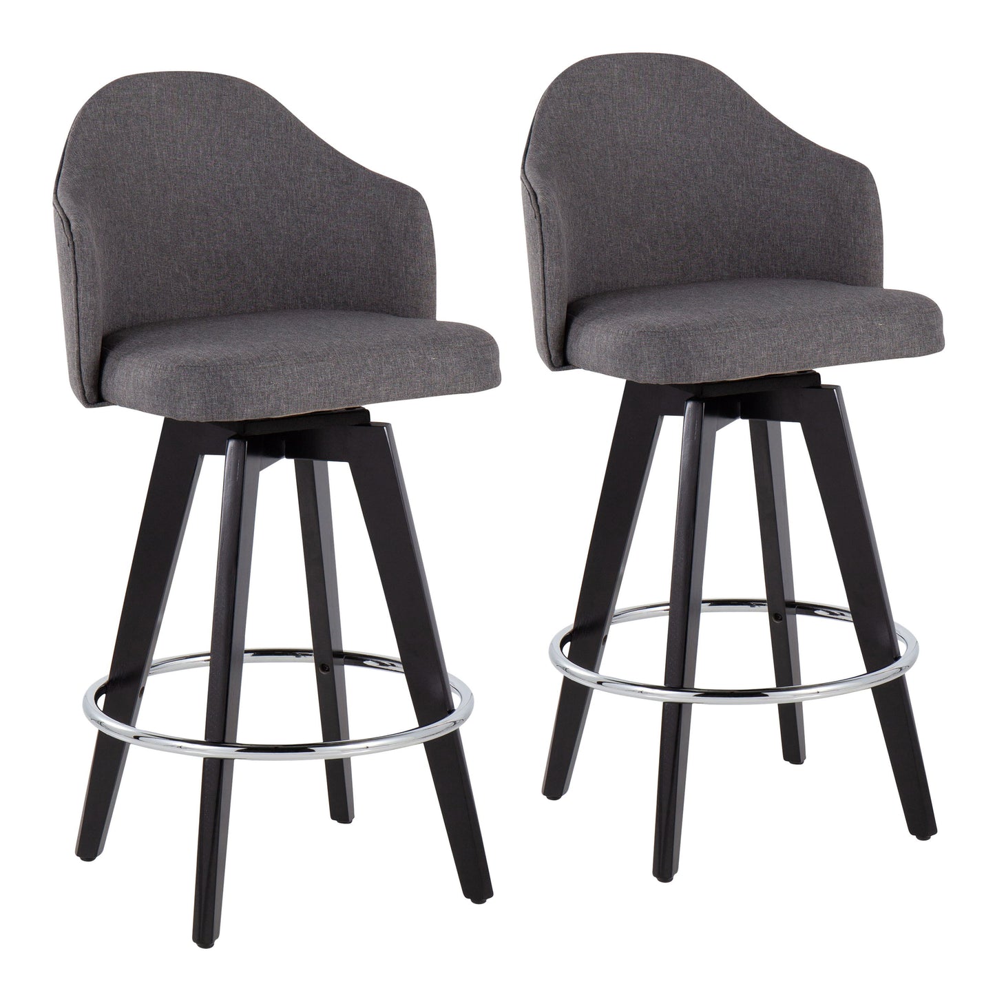 Ahoy - Contemporary Fixed Height Counter Stool Round Chrome Footrest (Set of 2) - Gray / Black