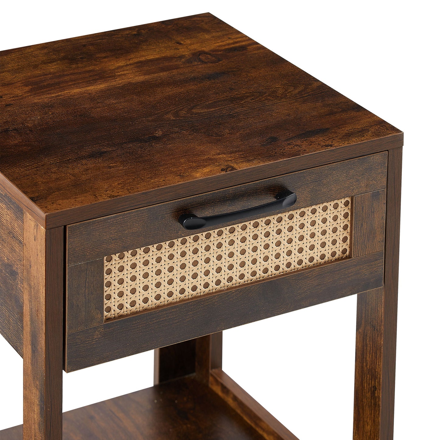 15.75" Rattan End Table With Drawer, Modern Nightstand, Side Table For Living Room, Bedroom - Rustic Brown