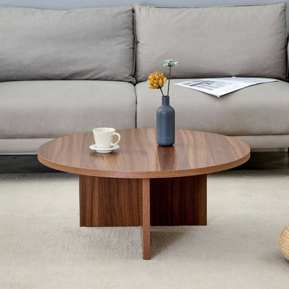 Versatile Round Coffee Table For Diverse Interior Styles, Blending Modern Minimalism With Nordic Elegance - Walnut