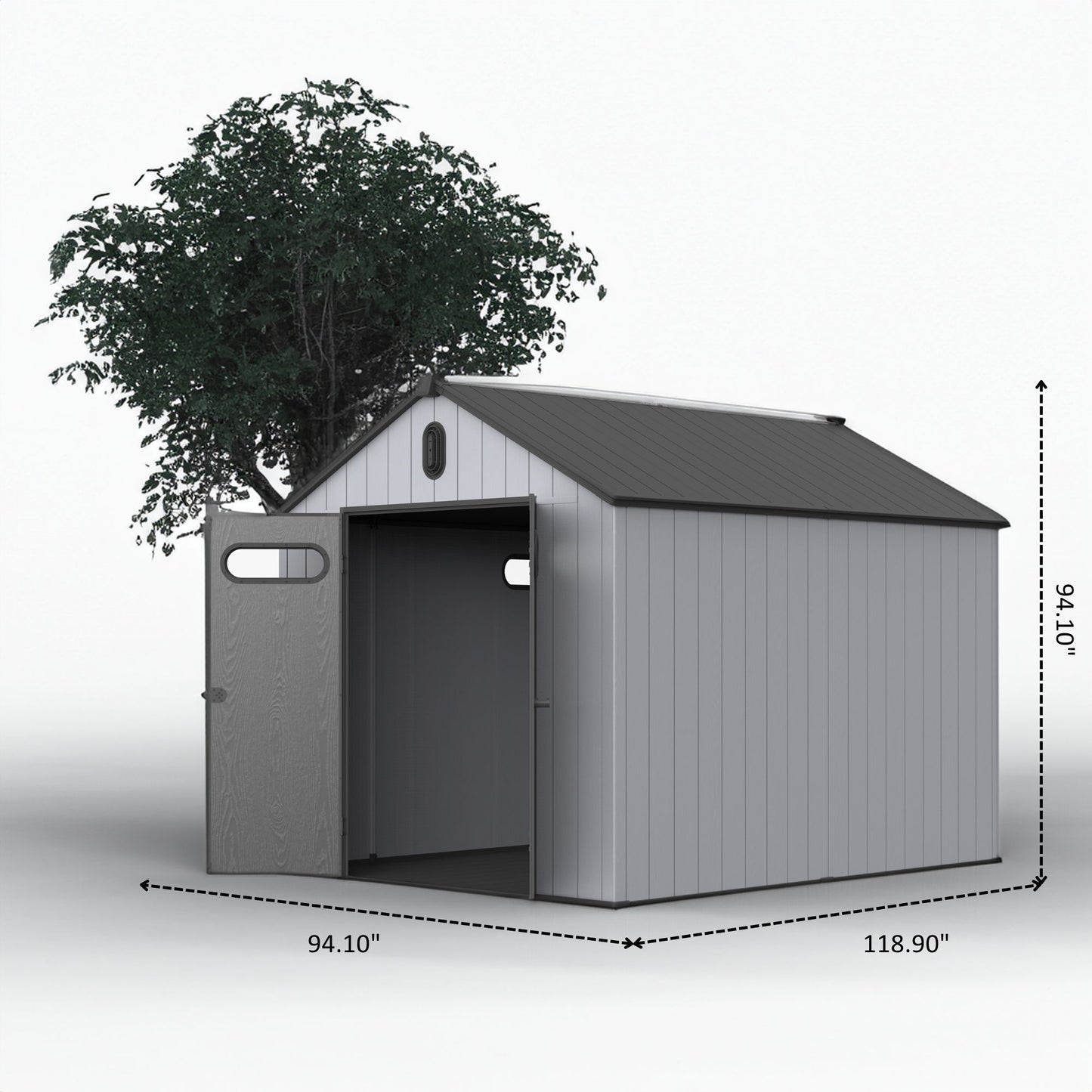 1 Resin Plastic Storage Shed For Backyard Garden With Spire Tool Storage - Black / Gray