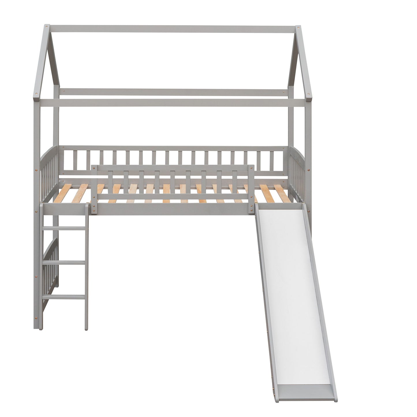 Twin House Loft Bed With Slide - Gray