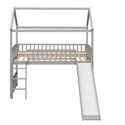 Twin House Loft Bed With Slide - Gray