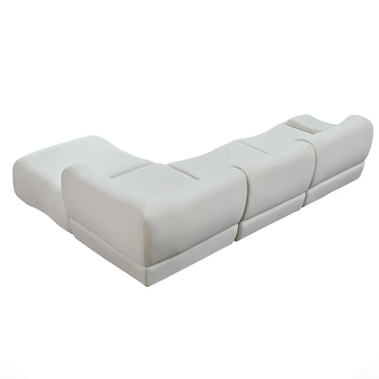 Strong Durable Fabric 4 Seat Sectional Sofa With High Density Sponge And Solid Wood Frame - White
