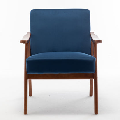 Mid Century Modern Wingback Accent Chair With Solid Wood Frame And Extra Thick Backrest - Lounge Chair For Living Room, Bedroom, Or Reading Room - Blue