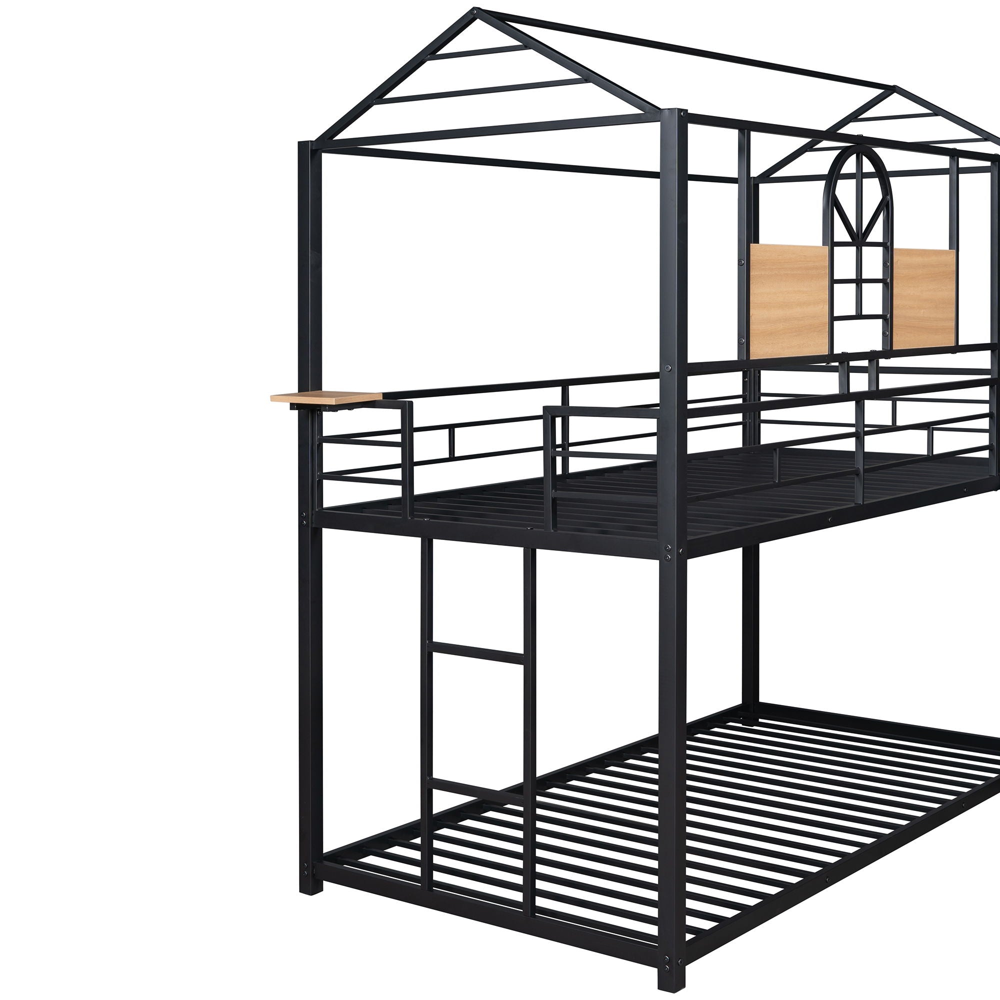 Twin Over Twin Bunk Bed, Housebed With Slide - Black