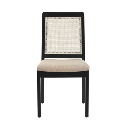 Modern Solid Wood Dining Chair With Rattan Inset Back (Set of 2) - Black