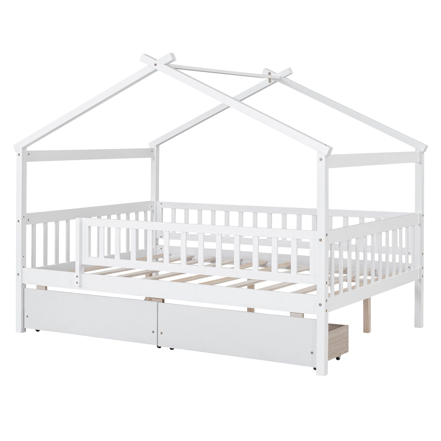 Full Size House Bed With 2 Drawers - White