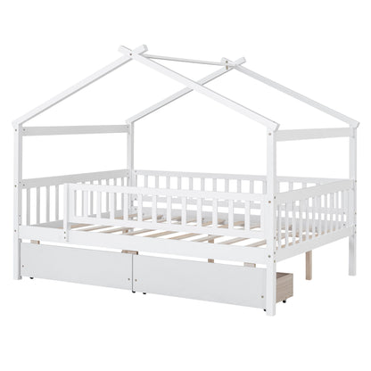 Full Size House Bed With 2 Drawers - White
