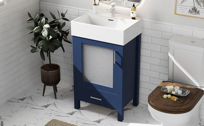 Bathroom Vanity With Ceramic Sink And Ample Storage, Ideal For Small Bathrooms - Blue