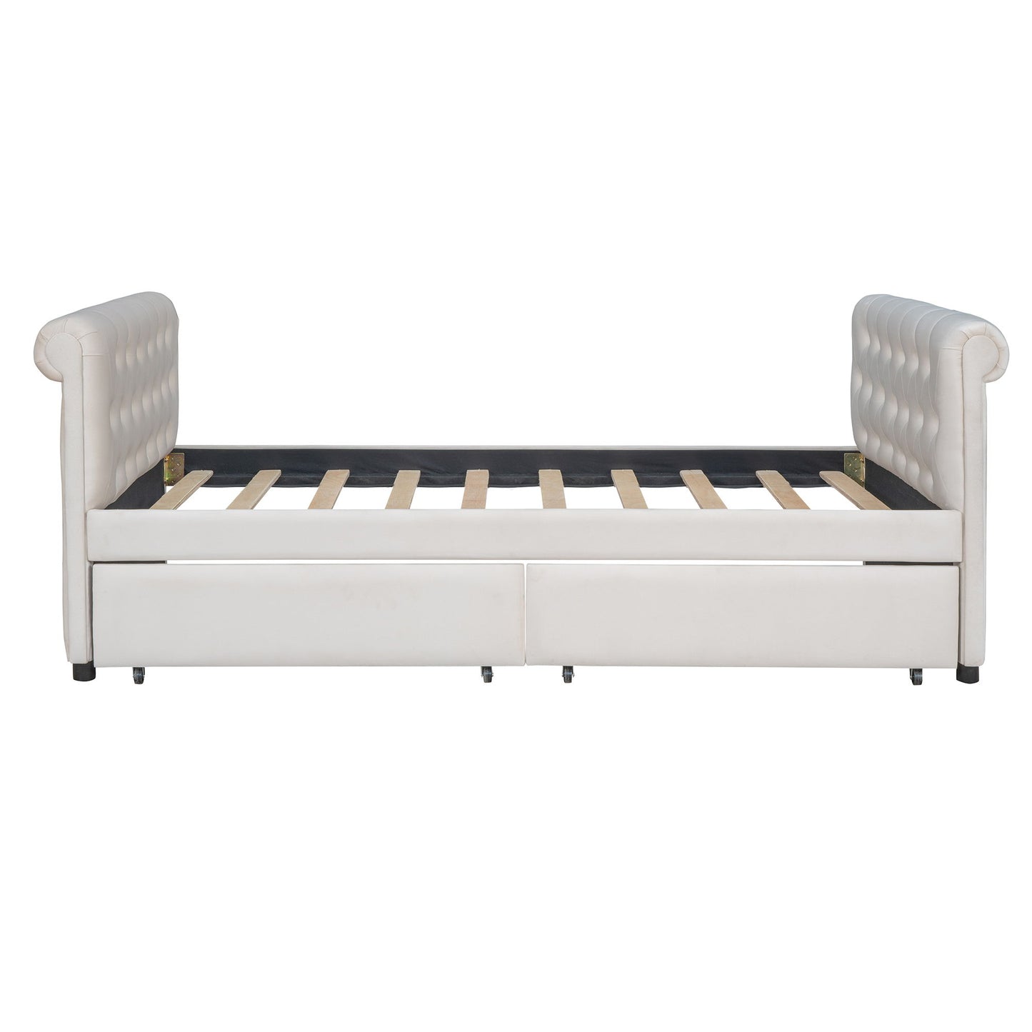 Twin Size Upholstered Daybed With Drawers, Slat Support - Beige