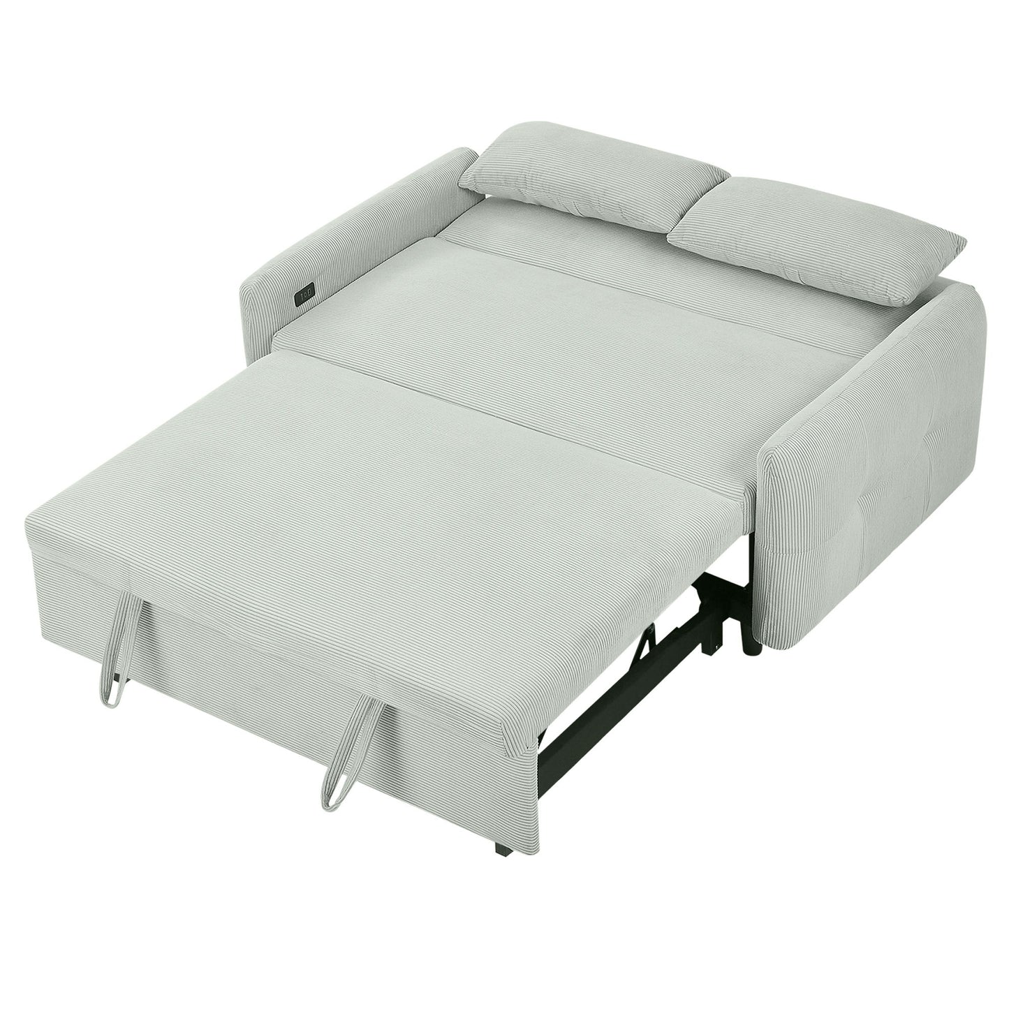 Pull Out Sofa Bed Convertible Couch 2 Seat Loveseat Sofa Modern Sleeper Sofa With 2 Throw Pillows And USB Ports For Living Room - Light Gray Green
