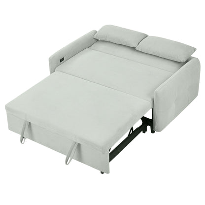 Pull Out Sofa Bed Convertible Couch 2 Seat Loveseat Sofa Modern Sleeper Sofa With 2 Throw Pillows And USB Ports For Living Room - Light Gray Green
