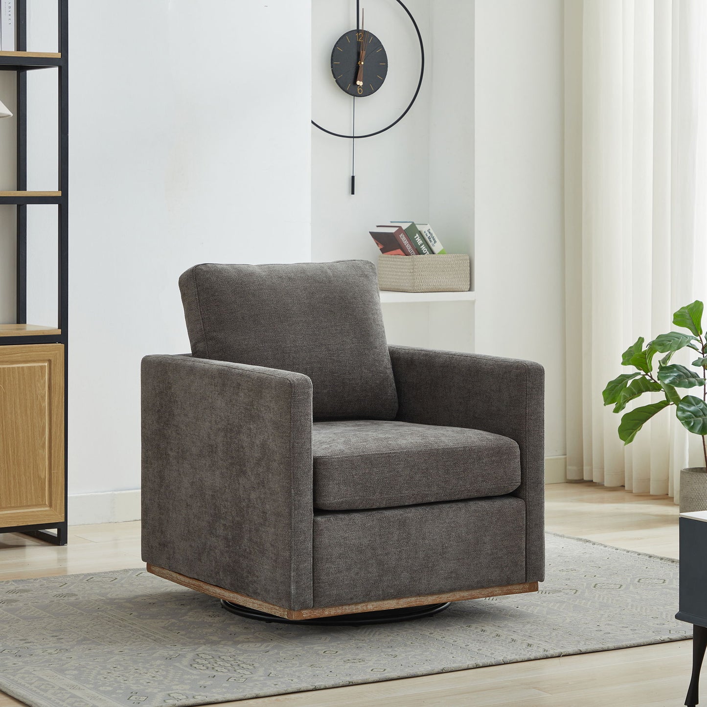 Modern Square Upholstered Swivel Accent Chair With Chenille Fabric - Charcoal