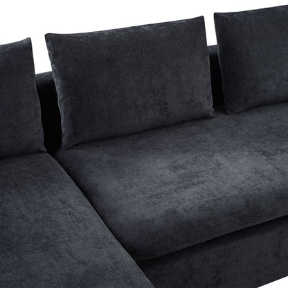 Modern L Shaped Sectional Sofa With Chenille Upholstery And Wooden Storage - Black