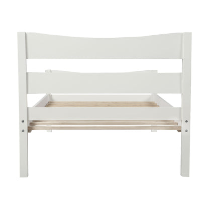 Twin Size Platform Bed With Headboard And Slat Support - White