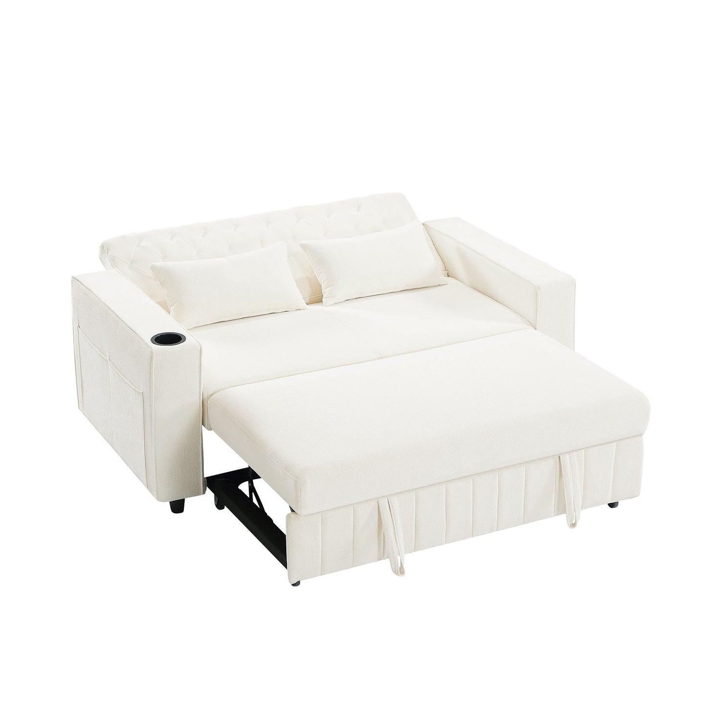 Pull Out Sofa Bed Convertible Couch Loveseat Sofa Modern Sleeper Sofa With Adjustable Backrest For Living Room - Beige