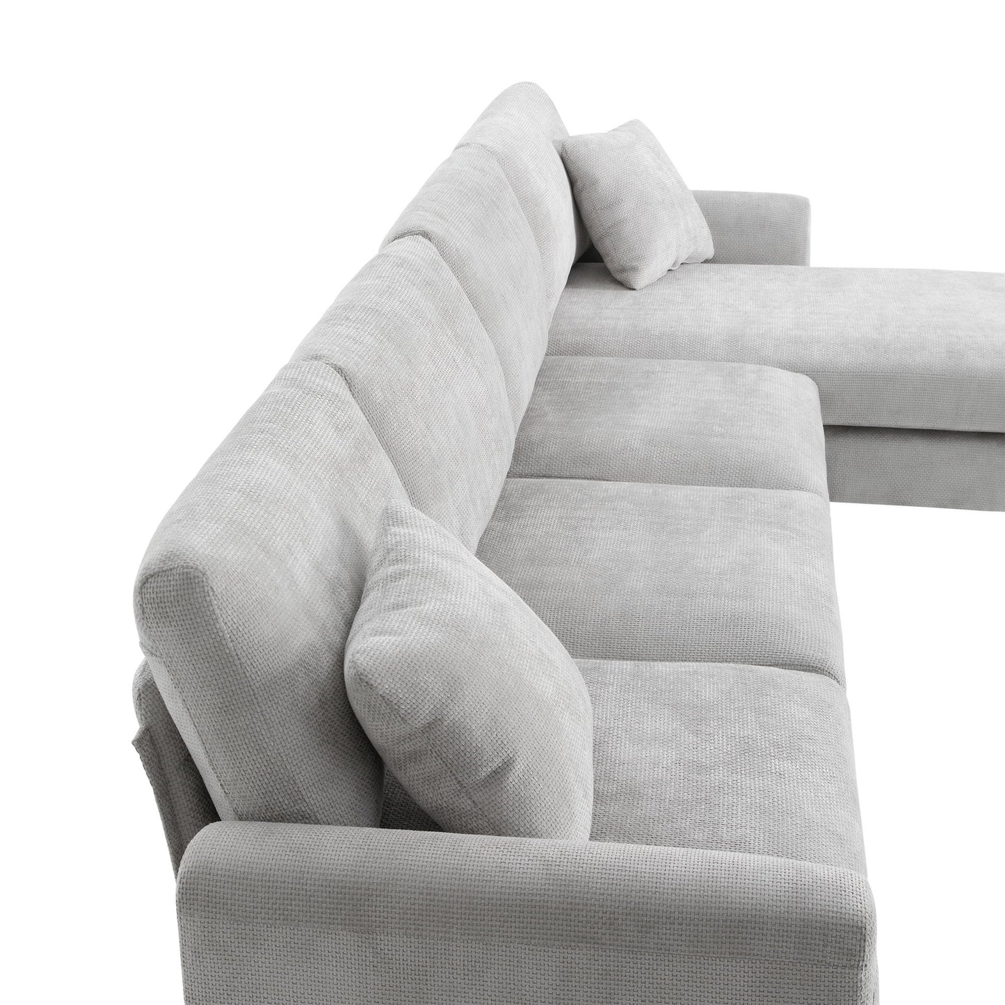 Modern Oversized Sectional Sofa, L-Shaped Luxury Couch Set With 2 Free Pillows, 5 Seat Chenille Indoor Furniture With Chaise - Light Gray