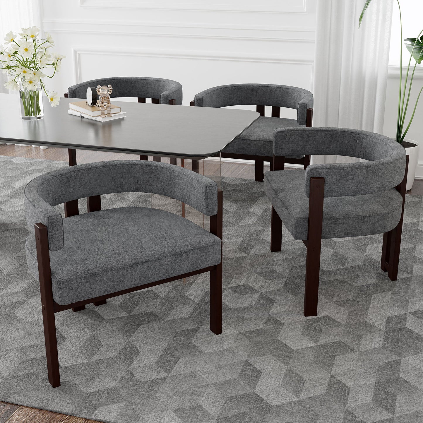Modern Accent Chair Teddy Upholstered Armchair With Open Back 3 Legs Barrel Dining Chair Comfy Side Chair (Set of 2) - Gray