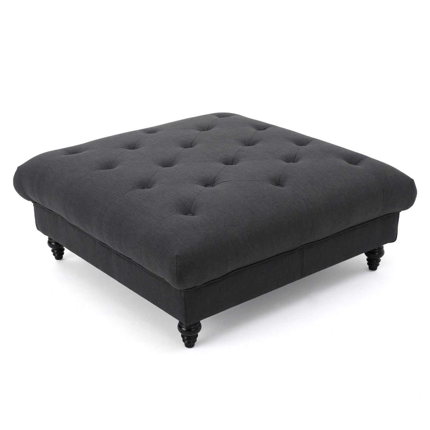 Madrid - Tufted Ottoman With Button Tufting And Turned Feet - Dark Gray