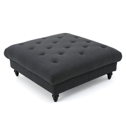 Madrid - Tufted Ottoman With Button Tufting And Turned Feet - Dark Gray