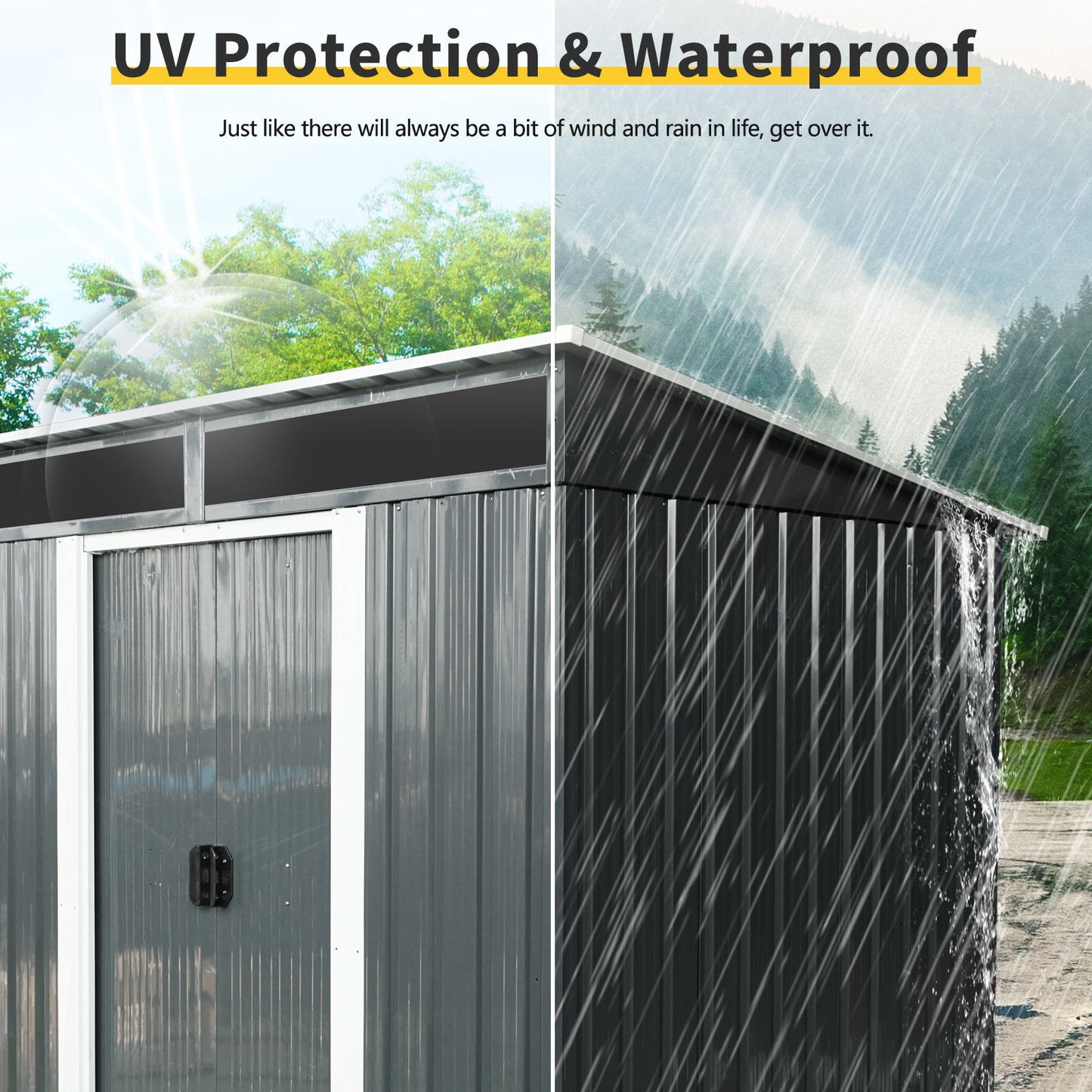 6Ft X 5Ft Outdoor Metal Storage Shed With Lockable Sliding Doors And Transparent Plate For Garden, Lawn - Black / White