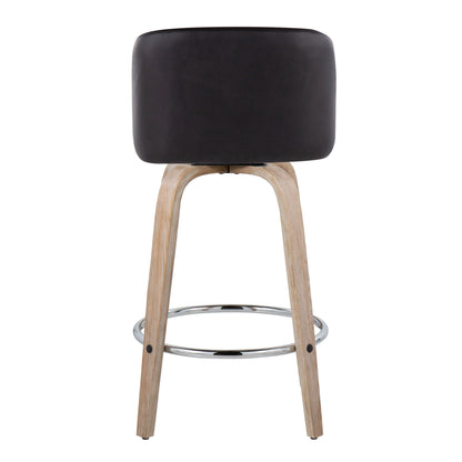 Toriano - Contemporary Fixed Height Counter Stool With Swivel With Round Footrest (Set of 2) - White / Black