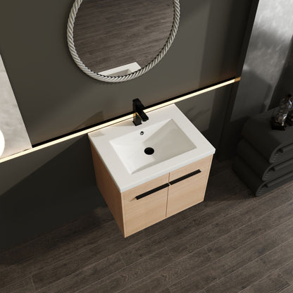 Bathroom Vanity Set With Resin Countertop Sink, 2 Doors - Oak