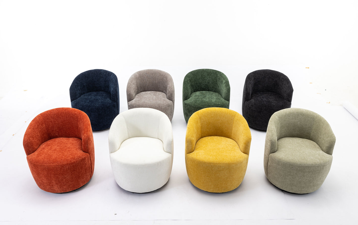 Chenille Fabric Swivel Accent Armchair Barrel Chair With Black Powder Coating Metal Ring - Green