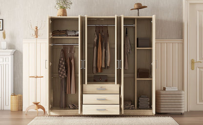 6 Doors Wardrobe Storage For Bedroom, With Big Drawers - Brown
