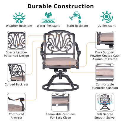 Patio Outdoor Aluminum Dining Swivel Rocker Chairs With Cushion (Set of 2) - Spectrum Sand