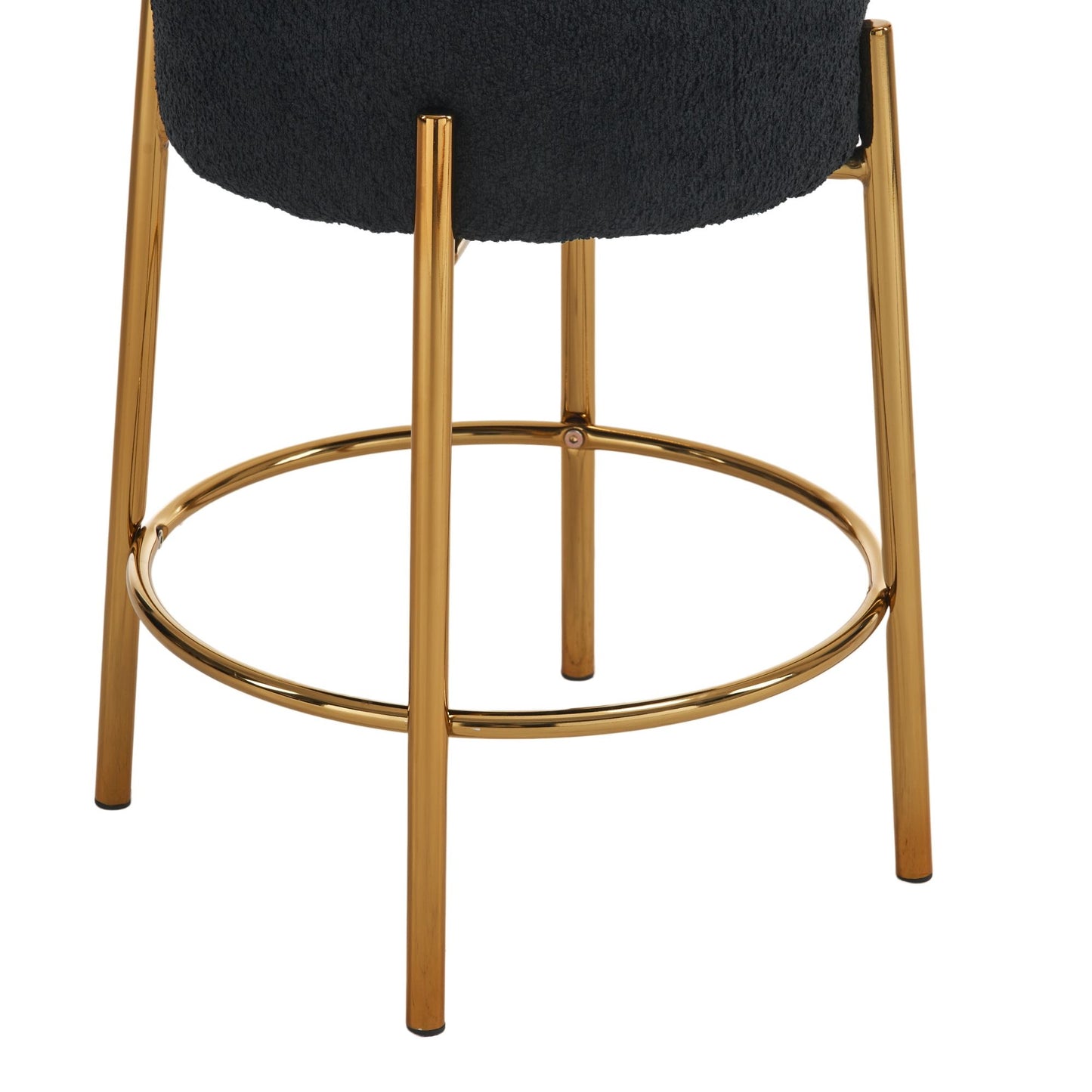 Round Bar Stools (Set of 2), Contemporary Upholstered Dining Stools For Kitchens, Coffee Shops And Bar Stores - Black / Gold