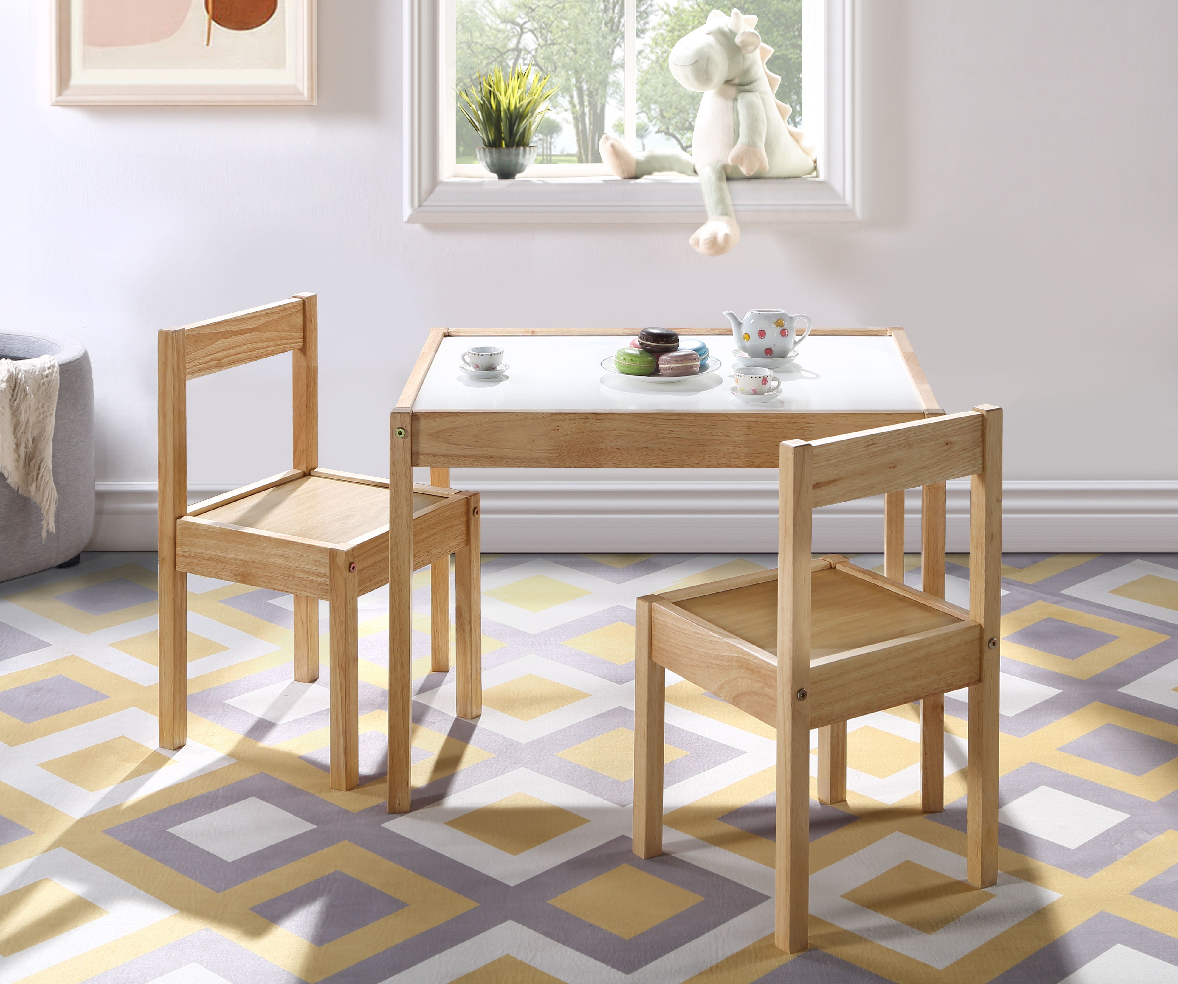 Gibson - 3-Piece Dry Erase Kids Table & Two Chair Set - Natural