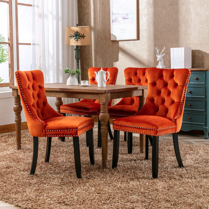 Nikki - Modern, High-End Tufted Solid Wood Contemporary Velvet Upholstered Dining Chair With Wood Legs Nailhead Trim (Set of 2) - Orange