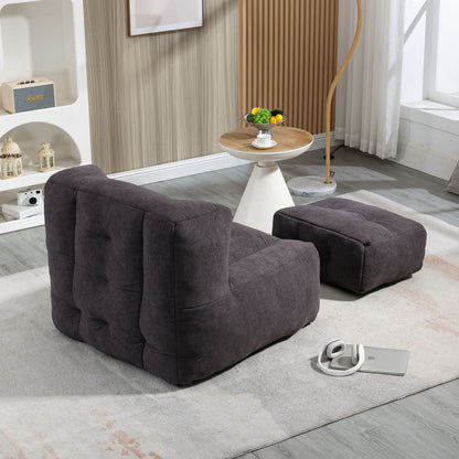 Fluffy Bean Bag Chair, Comfortable Bean Bag For Adults And Children, Super Soft Lazy Sofa Chair With Memory Foam And Ottoman, Indoor Modern Focus Bean Bag Chair For Living Room, Bedroom, Apartment - Black
