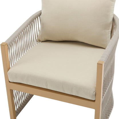 Modern Lounge Chair With Curved Aluminum Frame, Rope Weave Design, And Cushioned Comfort For Outdoor Living - Beige / Natural
