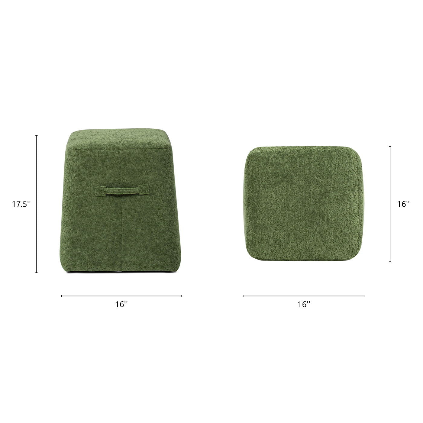 Oliver - Tapered Square Upholstered Ottoman - Moss Green Fleeced