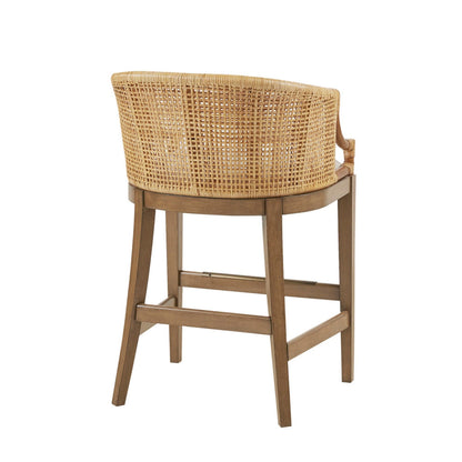 Handcrafted Rattan Counter Stool With Cushioned Seat - Natural